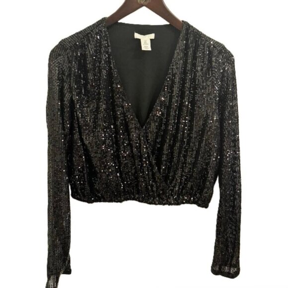 ✶ NWOT Sparkly Sequin V Neck Blouse , Size Small - Picture 1 of 6